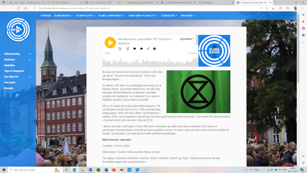 Extinction Rebellion er den første af klimakampens græsrodsbevægelser, som KlimaTV og Klimaklog.dk fortæller om i en planlagt podcast-serie. Klik på billedet og lyt.